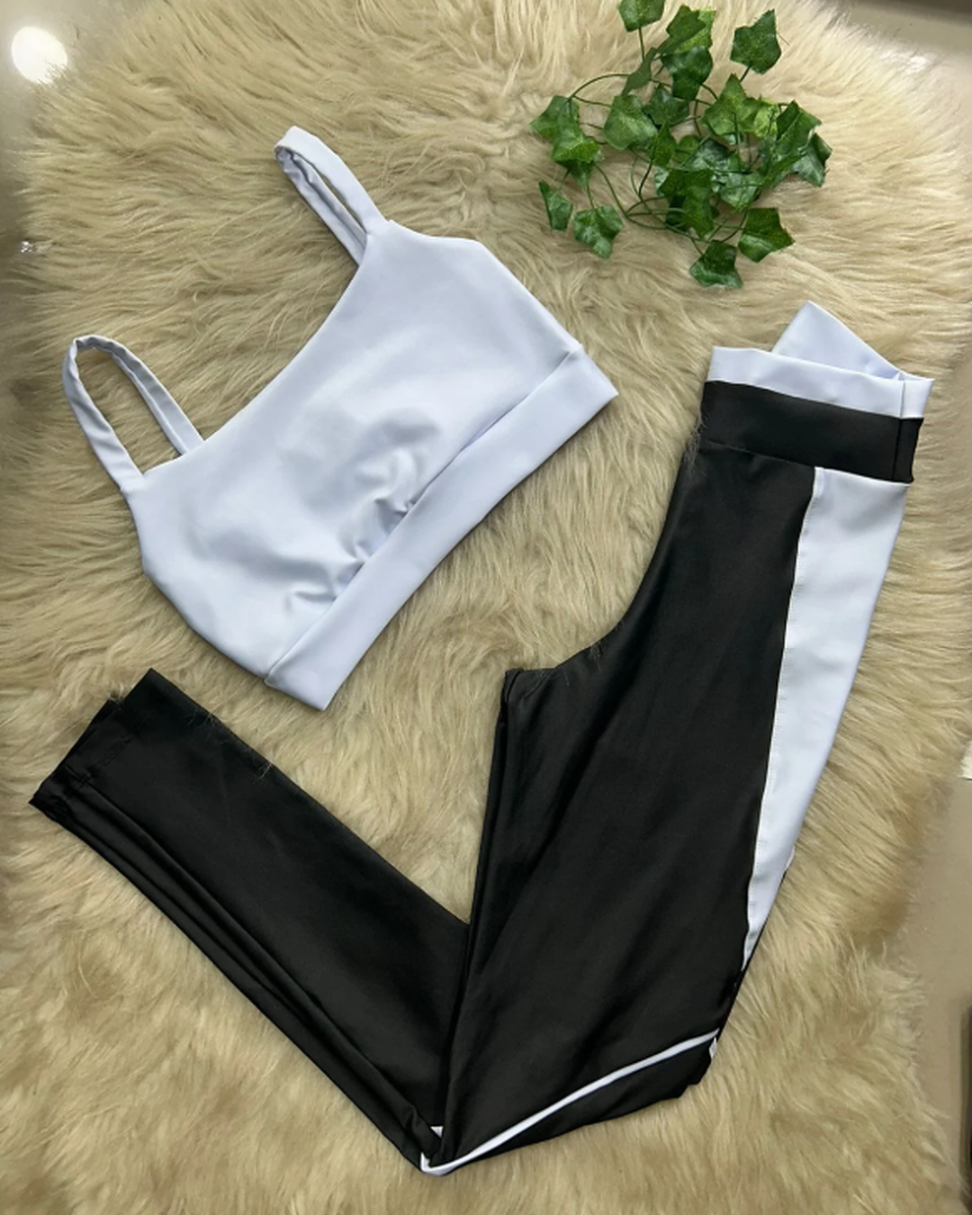 Legging Set with Piping + Straight-Strap Top in Black + White