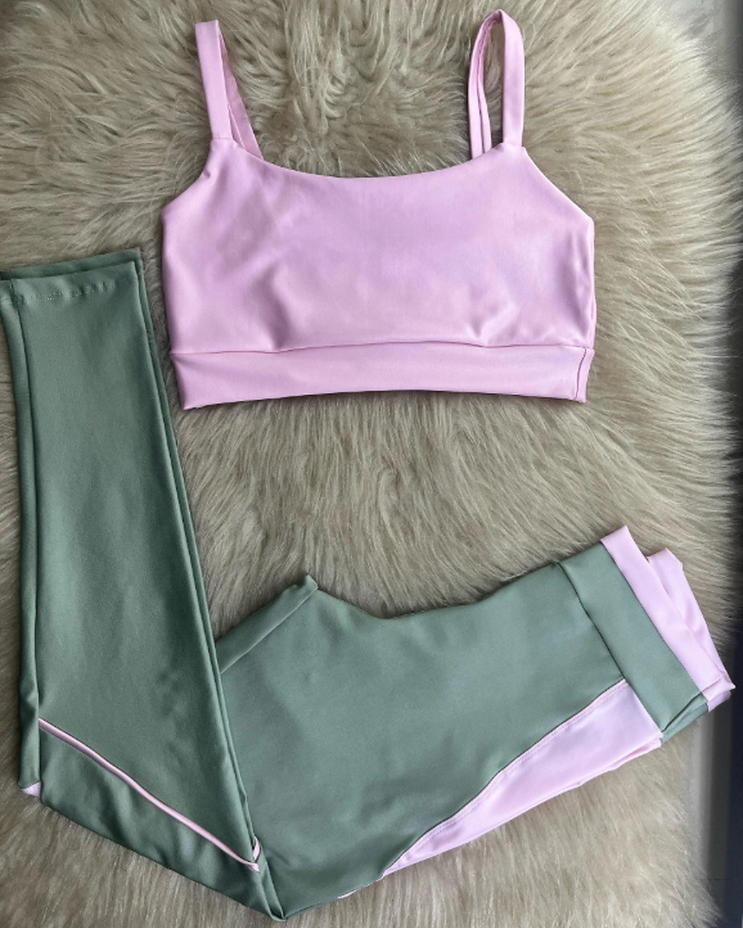 Legging and Straight-Strap Top Set – Rosemary Green & Baby Pink