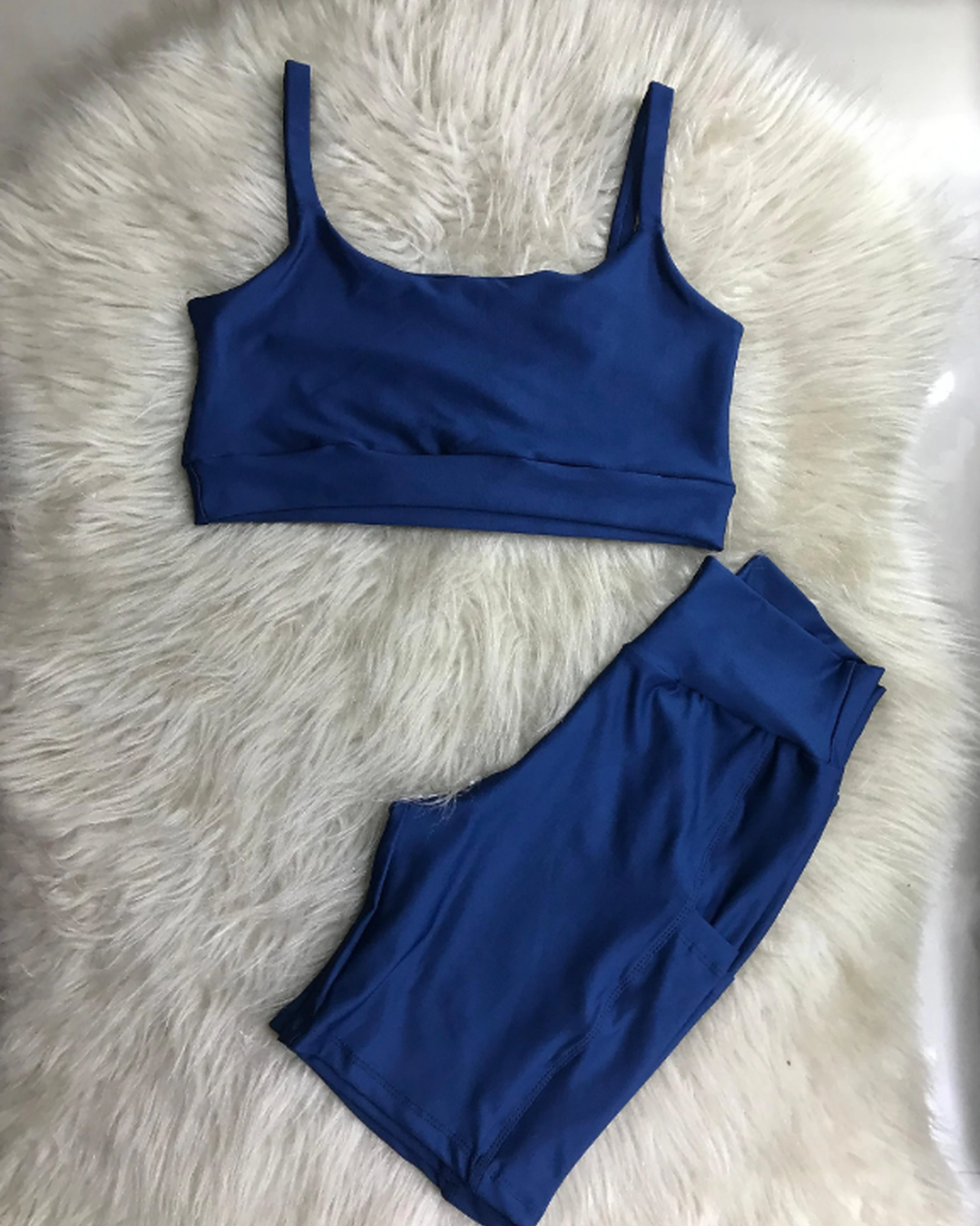 Navy Blue Pocket Shorts Set with Straight-Strap Top