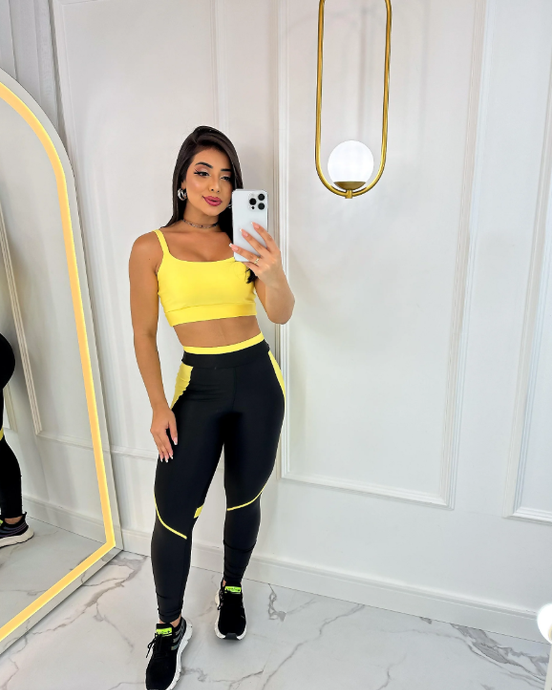 Vivid Legging Set + Straight Strap Top in Black + Baby Yellow