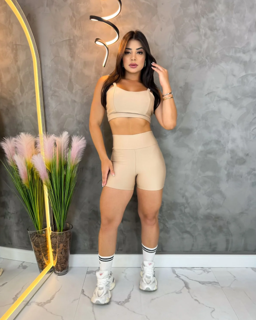 Cinnamon Nude Crossfit Shorts Set with Camilla Top