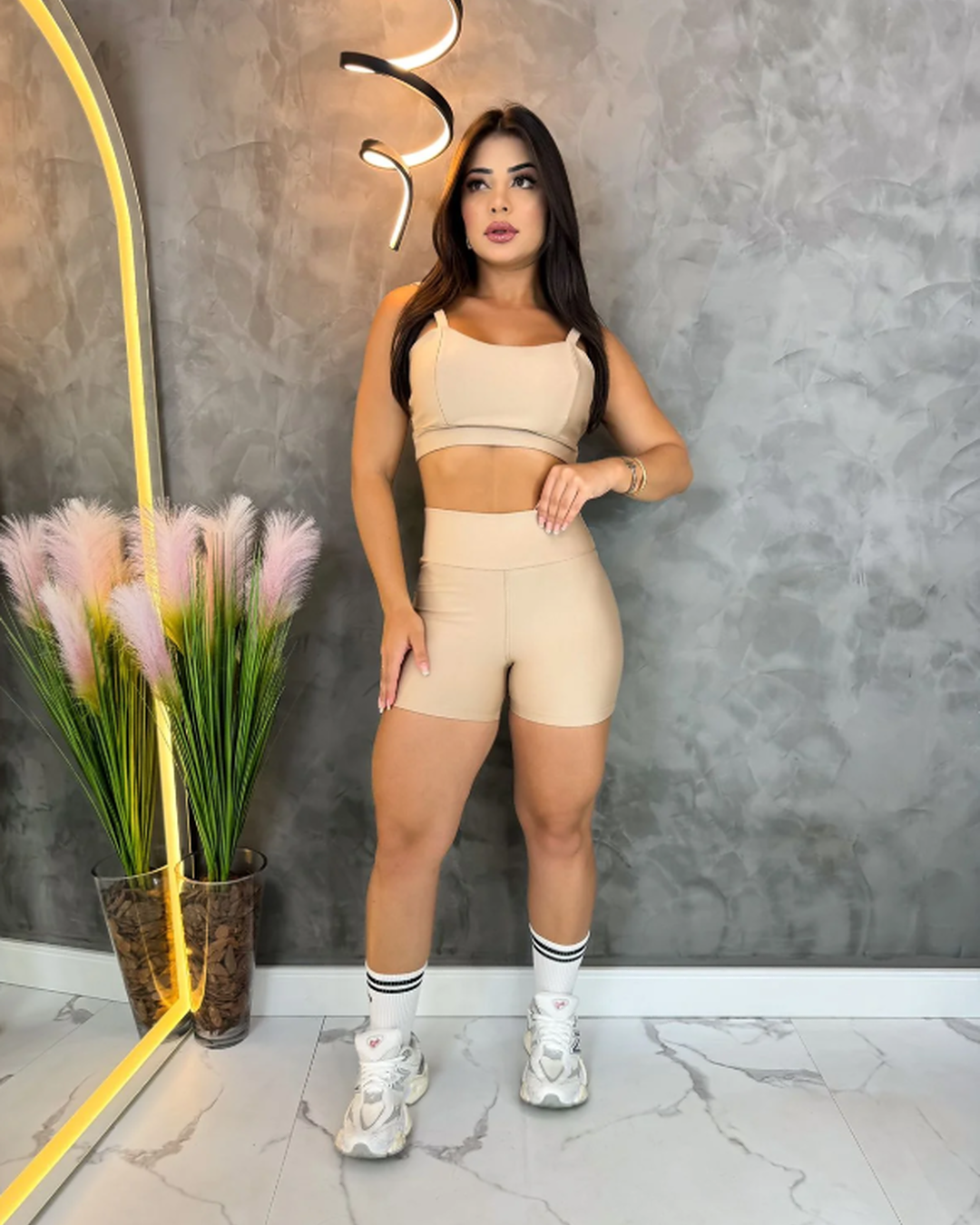 Cinnamon Nude Crossfit Shorts Set with Camilla Top