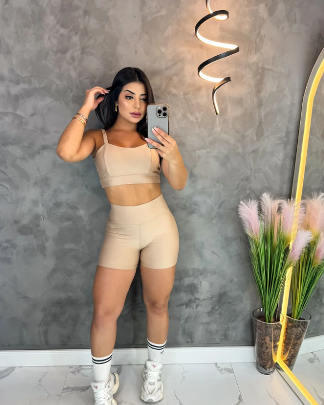 Cinnamon Nude Crossfit Shorts Set with Camilla Top