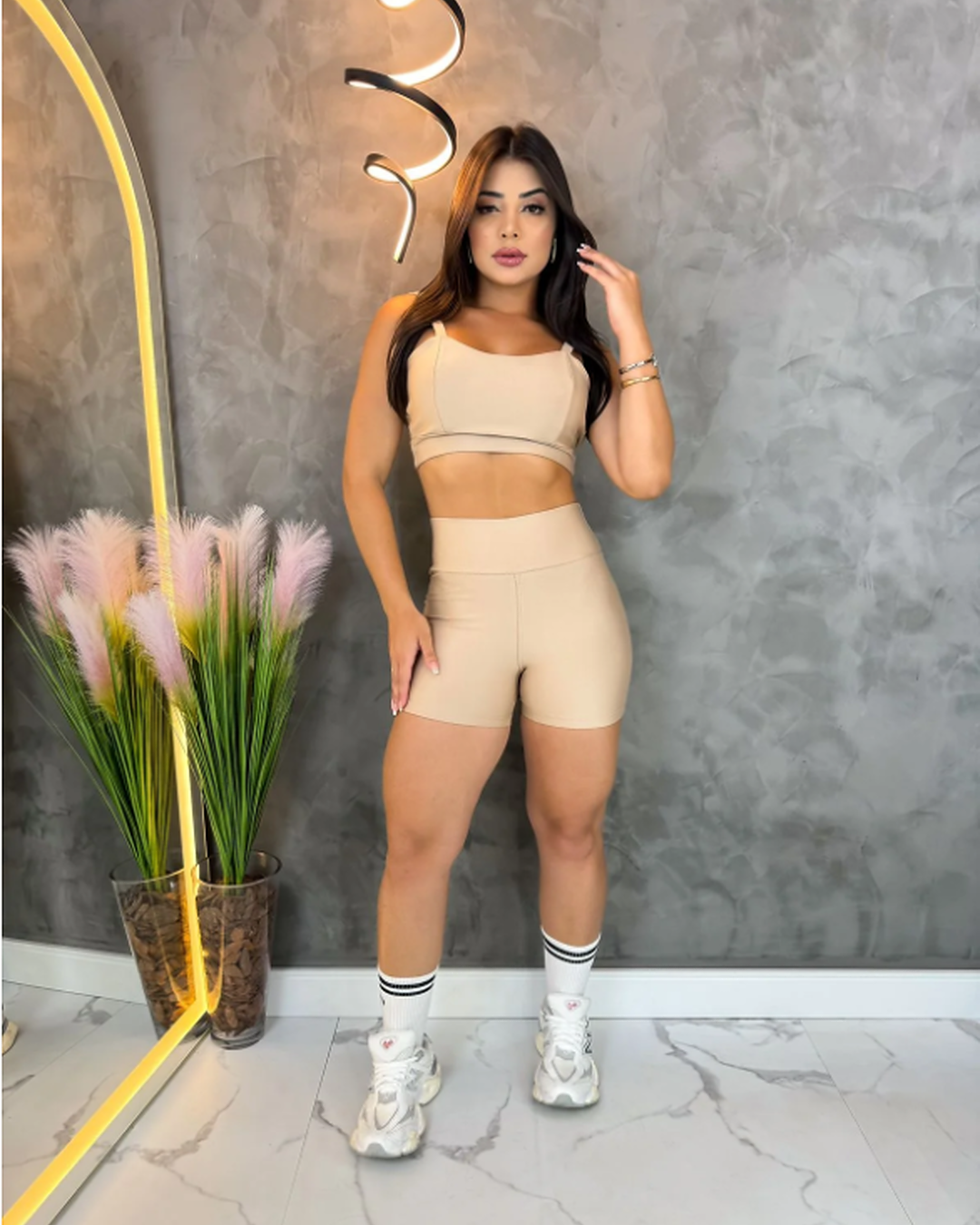 Cinnamon Nude Crossfit Shorts Set with Camilla Top