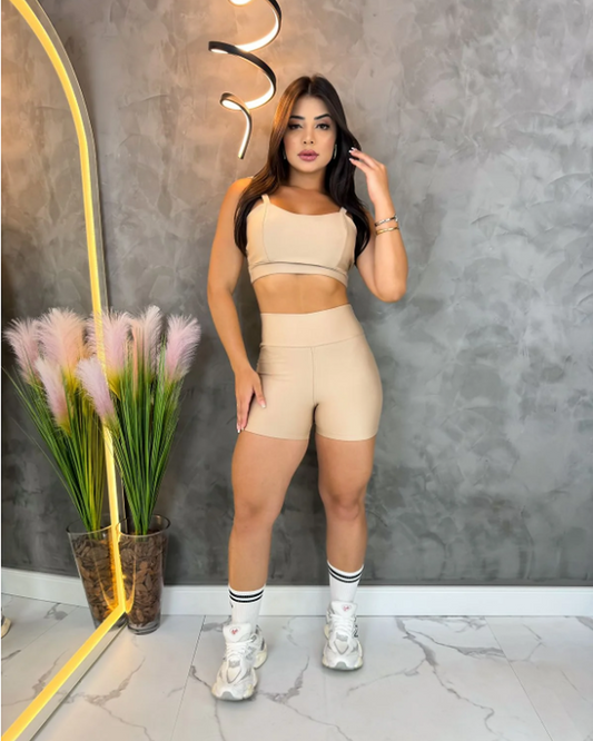 Cinnamon Nude Crossfit Shorts Set with Camilla Top