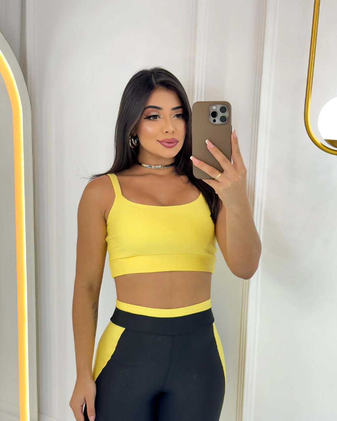 Vivid Legging Set + Straight Strap Top in Black + Baby Yellow