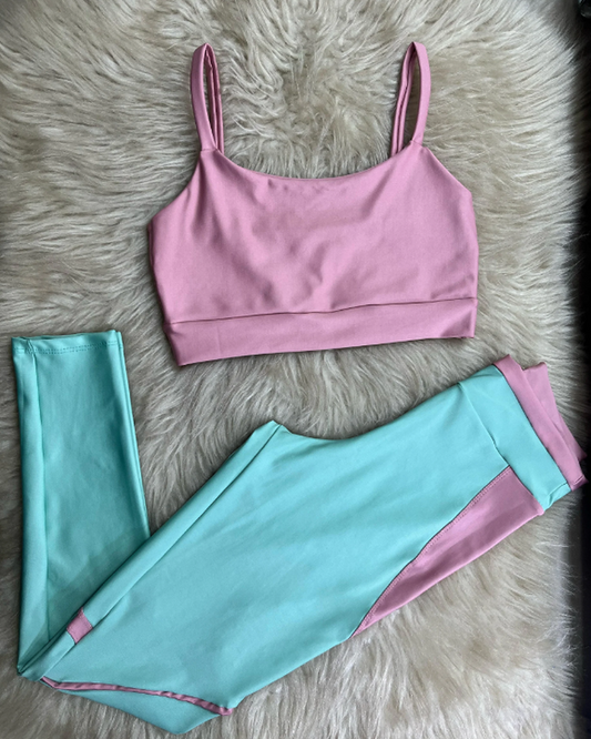 Legging and Straight-Strap Top Set – Mint Green & Baby Pink
